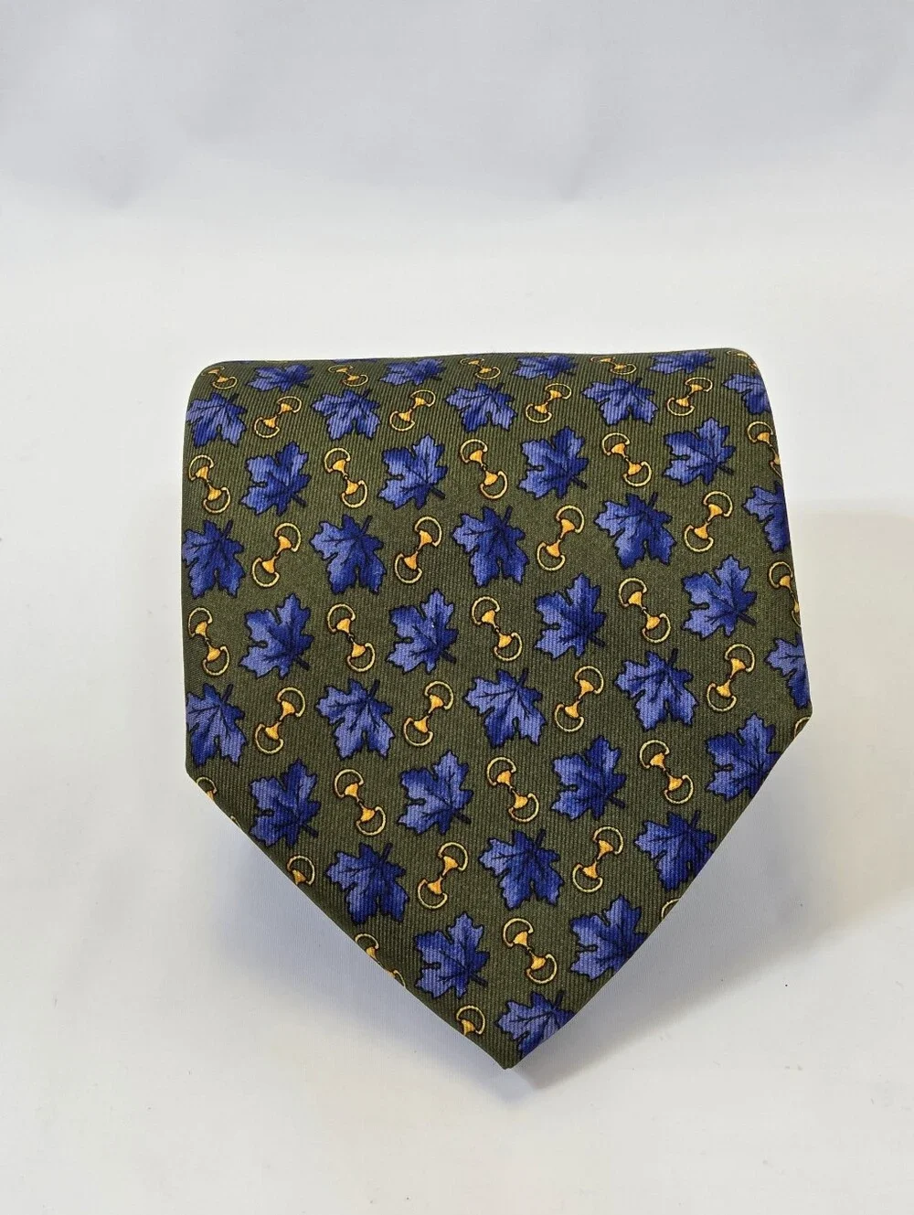 Roxy Italy 100% Silk Blue Maple Leaf Horse Bit Tie